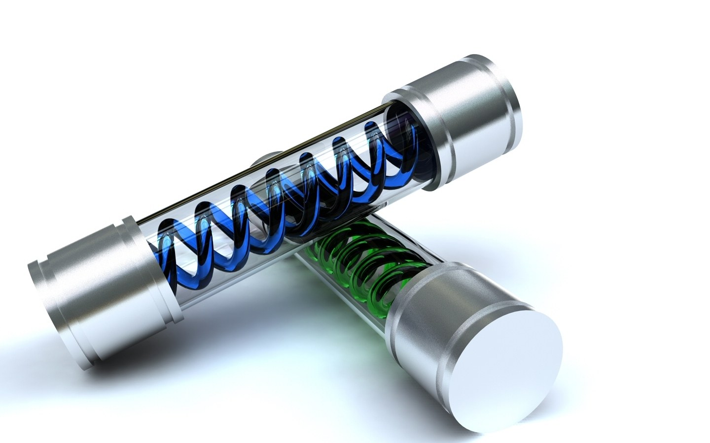 Two glass tubes with springs