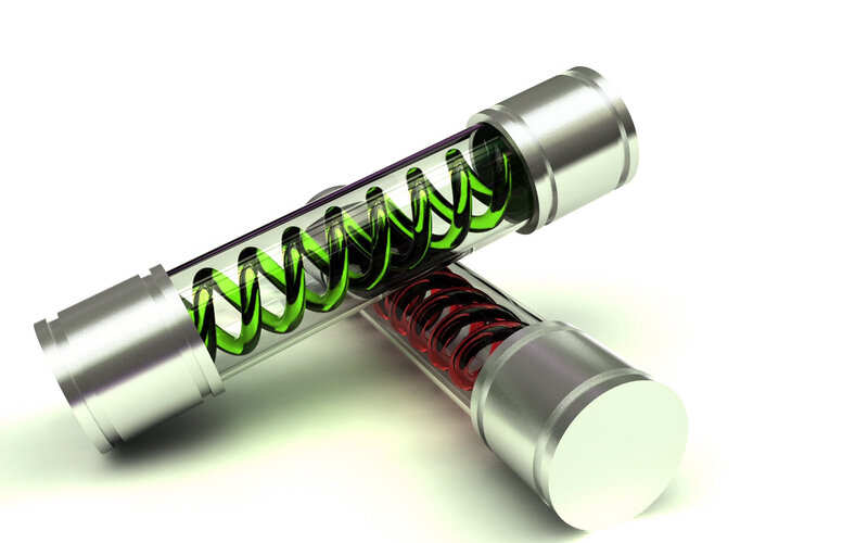 Two Glass Tubes with Springs — Green