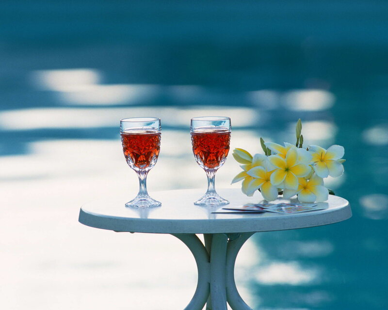 Two Glasses on Table — Blue