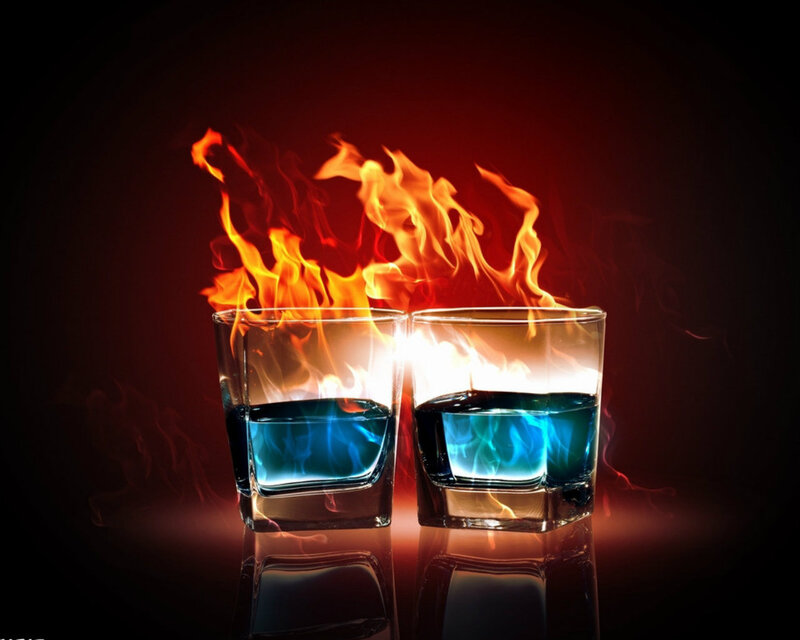 Two Glasses with Flames