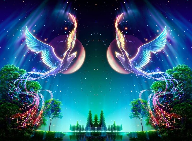Two Glowing Birds in Sky