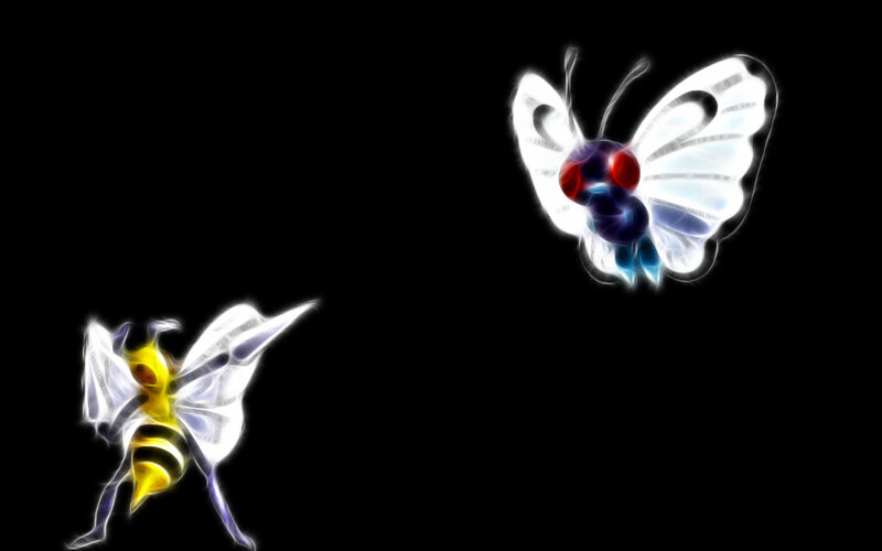 Two glowing butterfly Pokémon