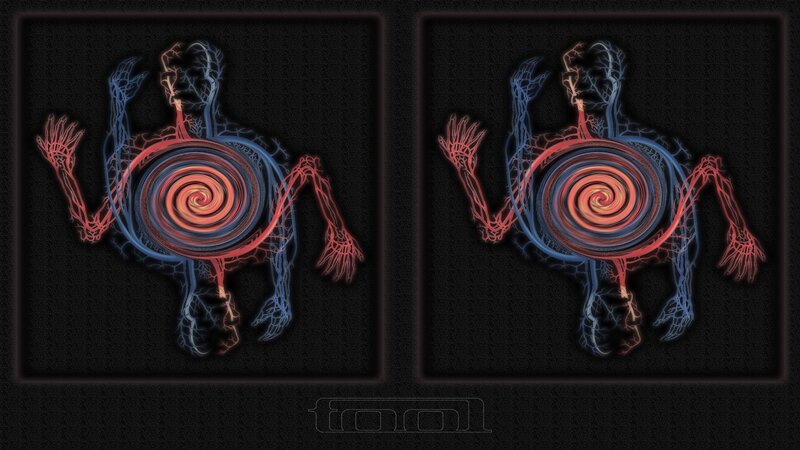 two glowing figures with spirals
