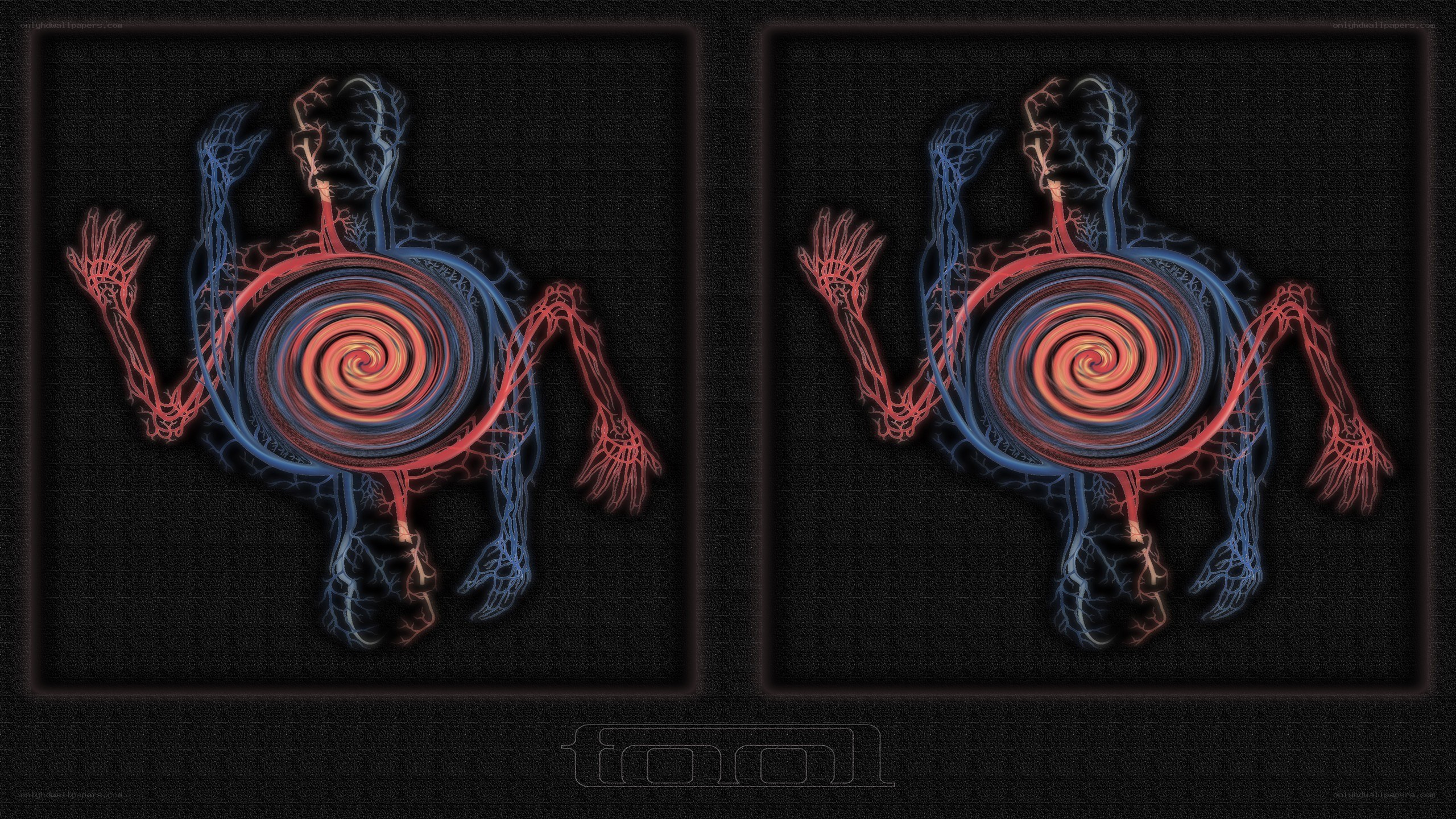 two glowing figures with spirals