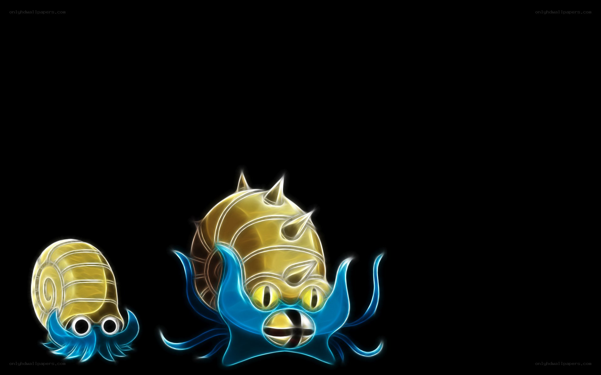 Two glowing Pokémon on black