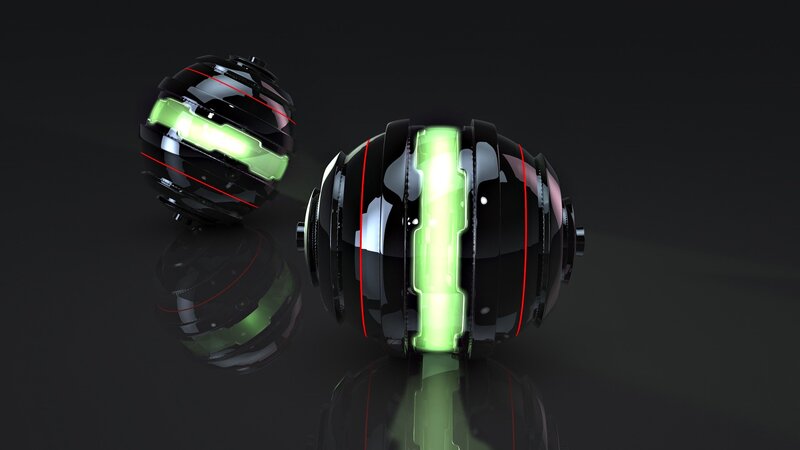 Two Glowing Spheres — Black, Dark