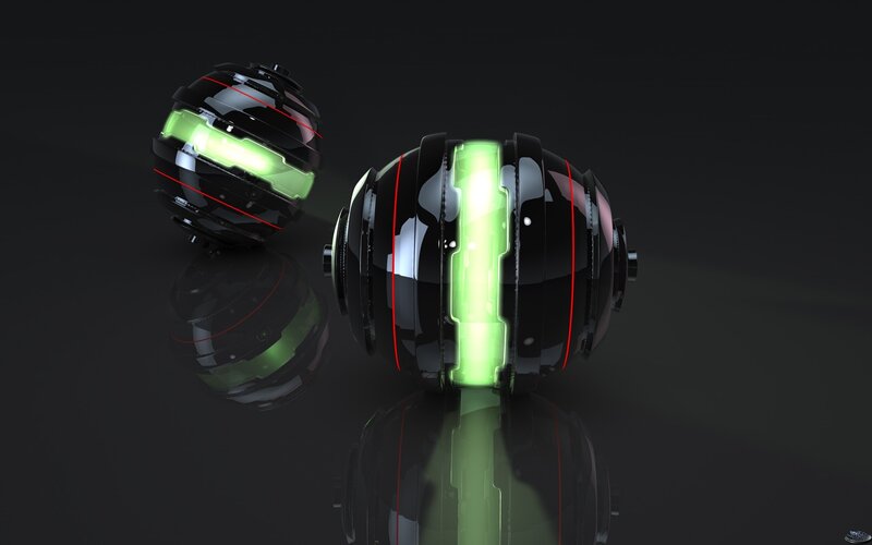 Two Glowing Spheres — Black