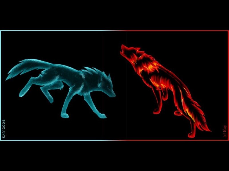 Two Glowing Wolves — Black