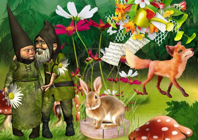 Two Gnomes in Garden