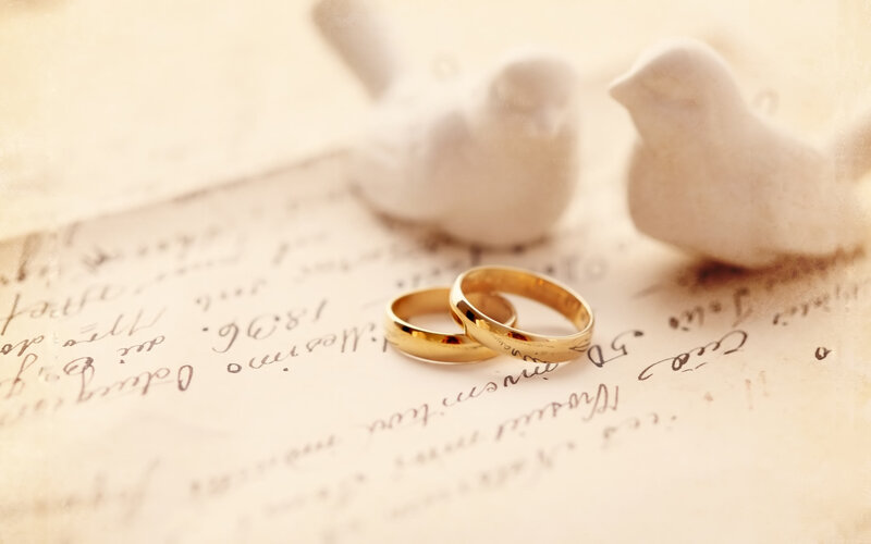 Two Gold Wedding Rings — Romantic, Photograph, White Birds