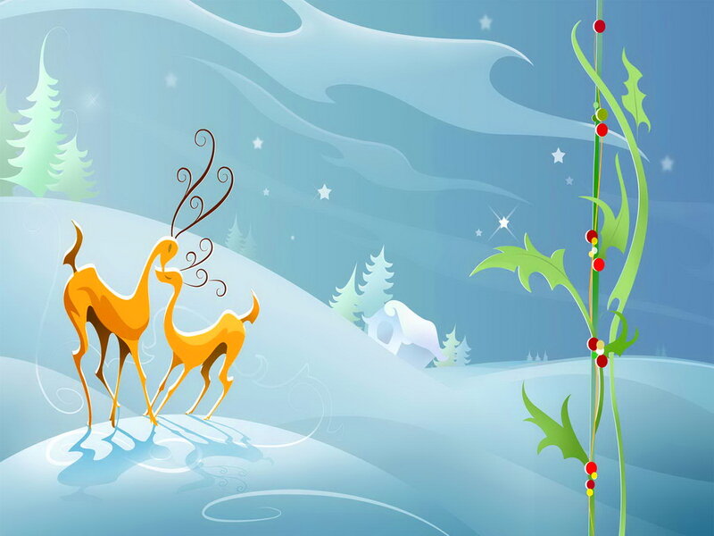 Two Golden Deer in Snow — Blue