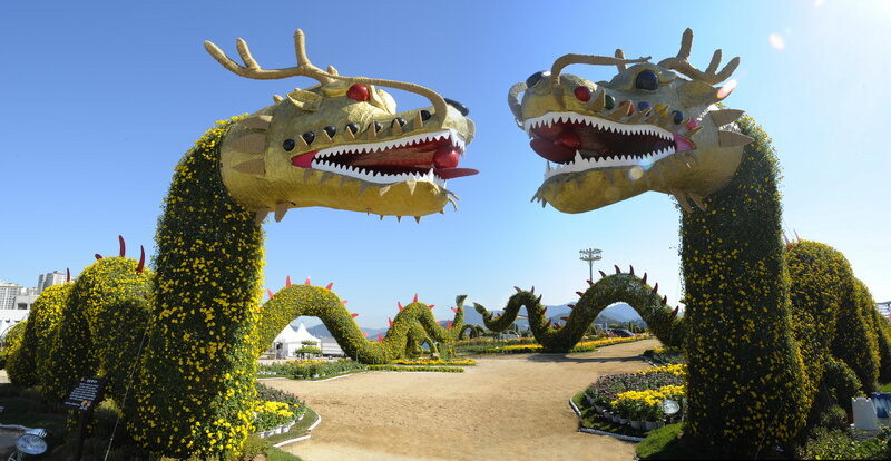 Two Golden Dragon Sculptures