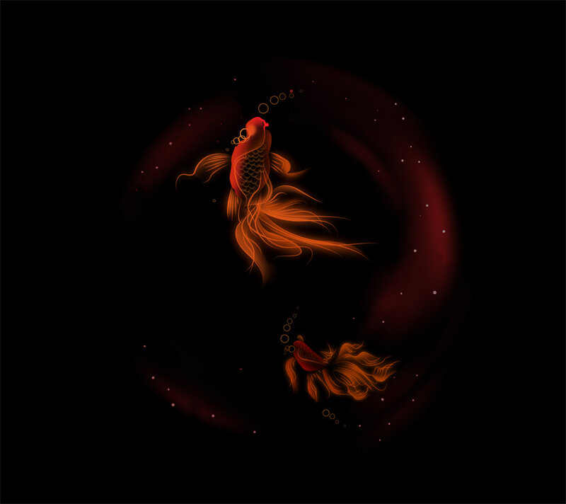 Two Goldfish Swimming — Black