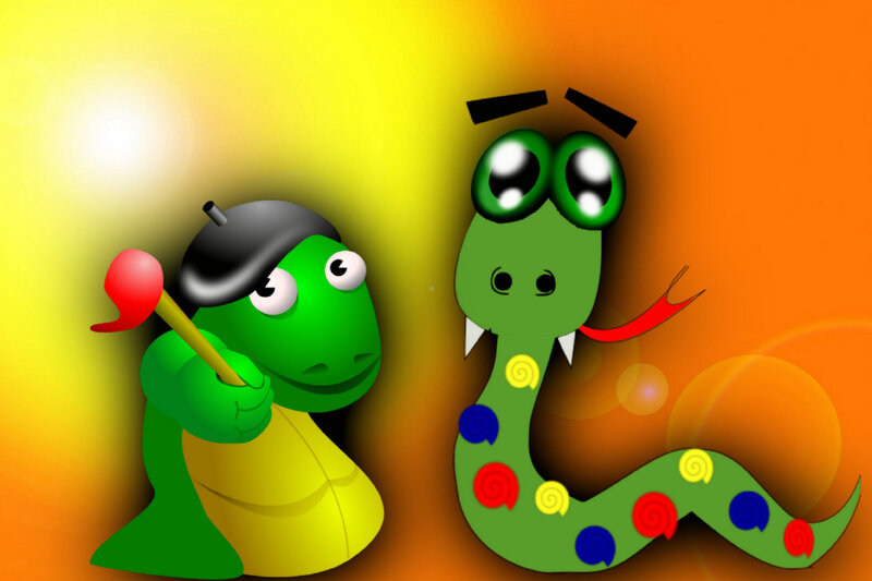 Two Green Cartoon Snakes