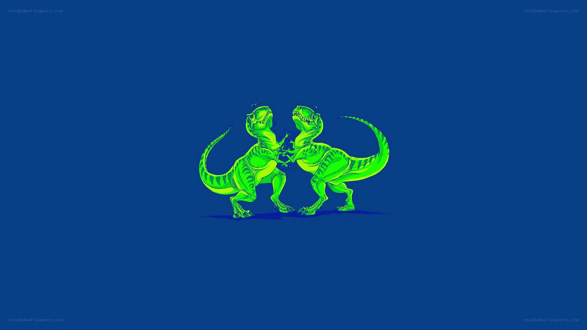 Two green dinosaurs fighting