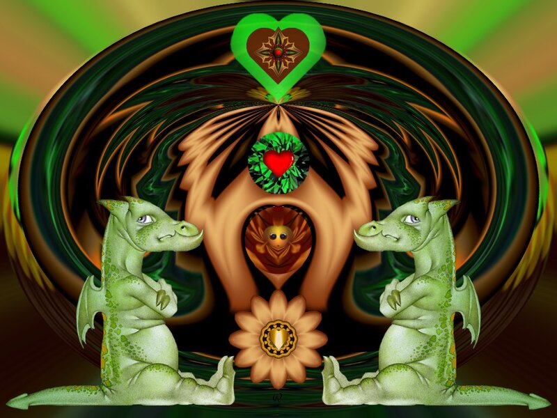 Two Green Dragons — Fantastical, Digital Art
