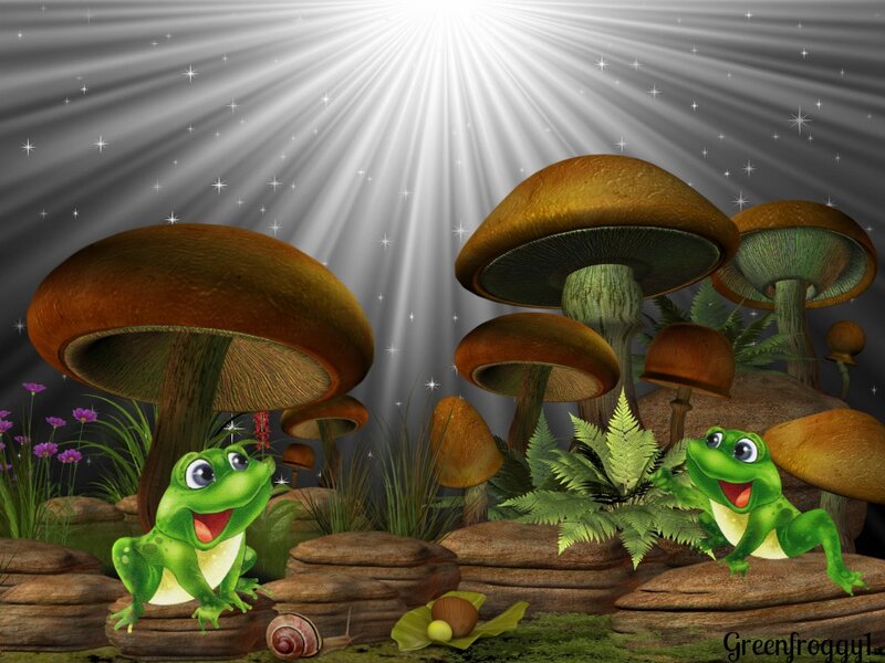 Two Green Frogs in Forest