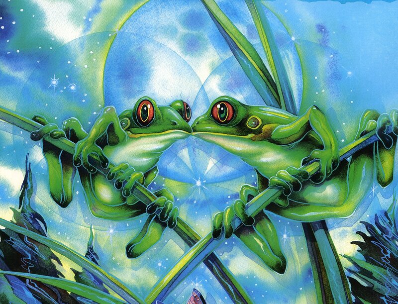 Two Green Frogs Kissing — Dreamy