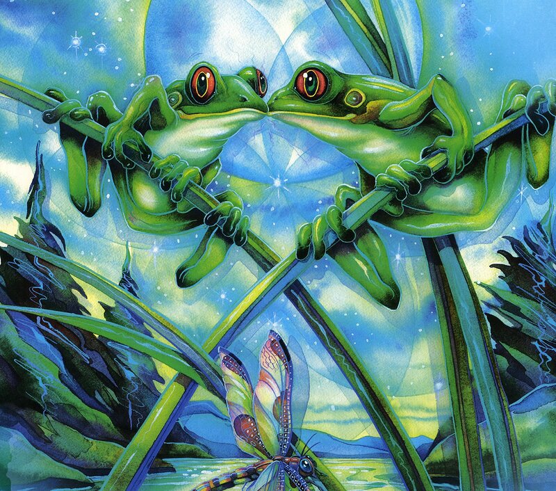 Two Green Frogs Kissing