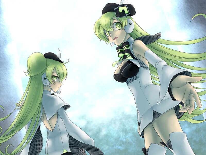 Two green-haired anime characters