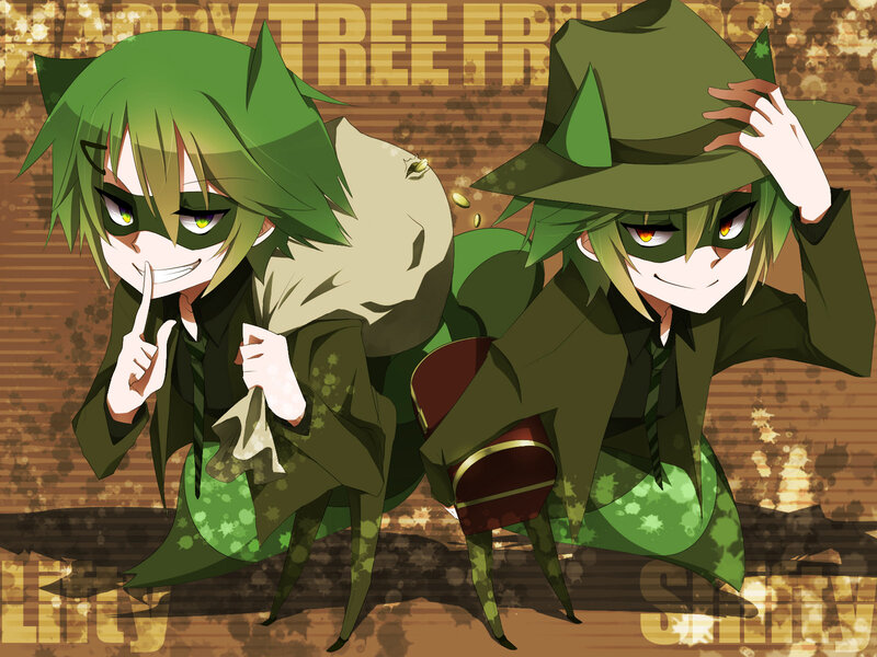 Two Green-haired Characters — Green, Mischievous