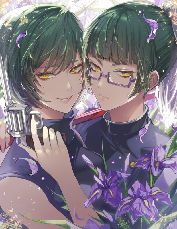 Two Green-haired Characters — Purple, Dramatic