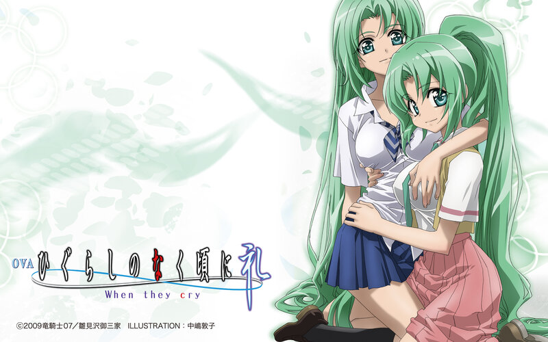 Two Green-haired Girls Hugging — Green