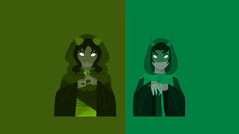 Two Green-skinned Figures — Green, Mysterious