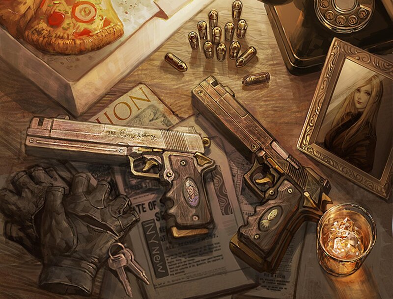 Two Guns on Table