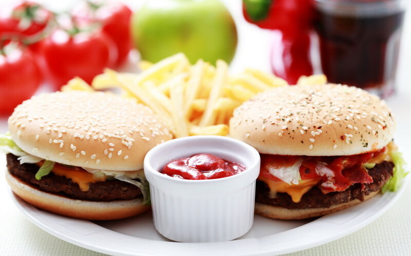 Two Hamburgers on Plate