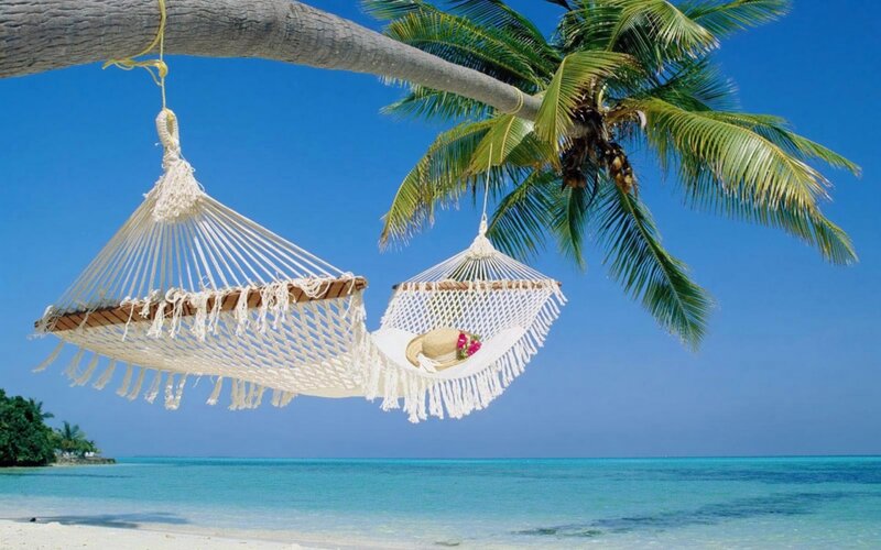 Two Hammocks on Beach — Blue