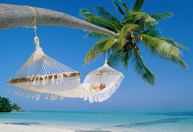 Two Hammocks on Beach