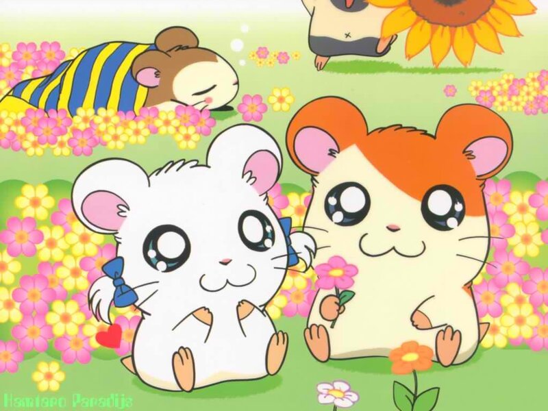 Two Hamsters in Flowers — Green
