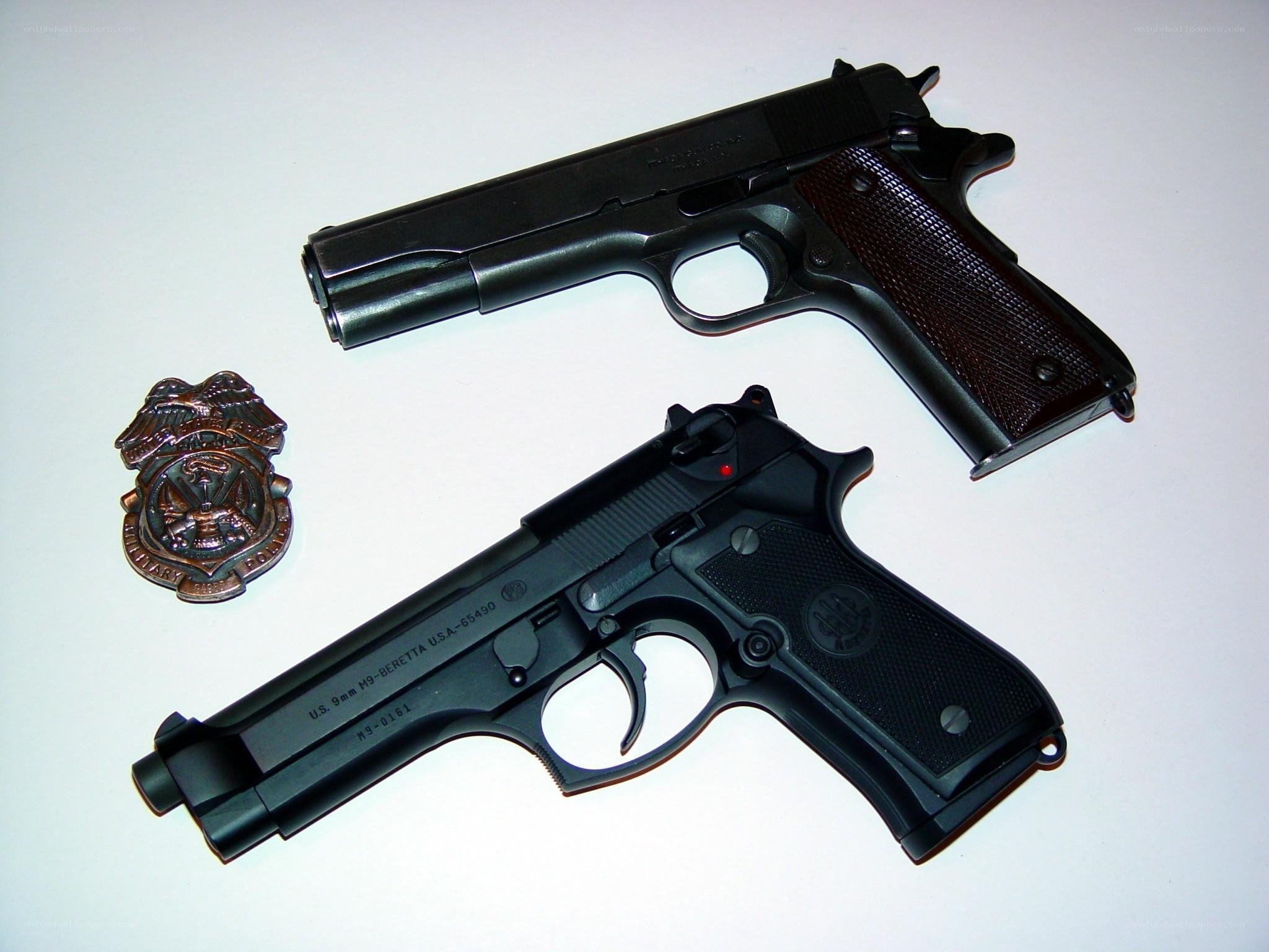 Two handguns and a badge