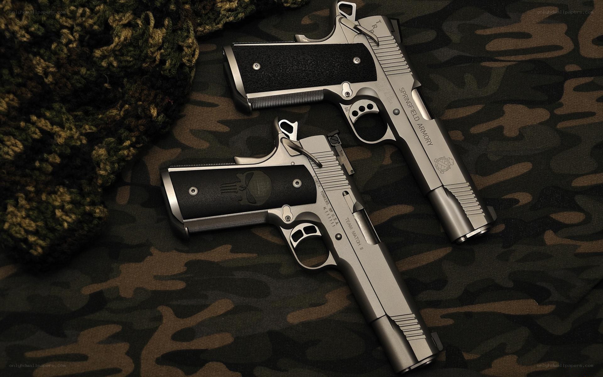 Two handguns on camouflage
