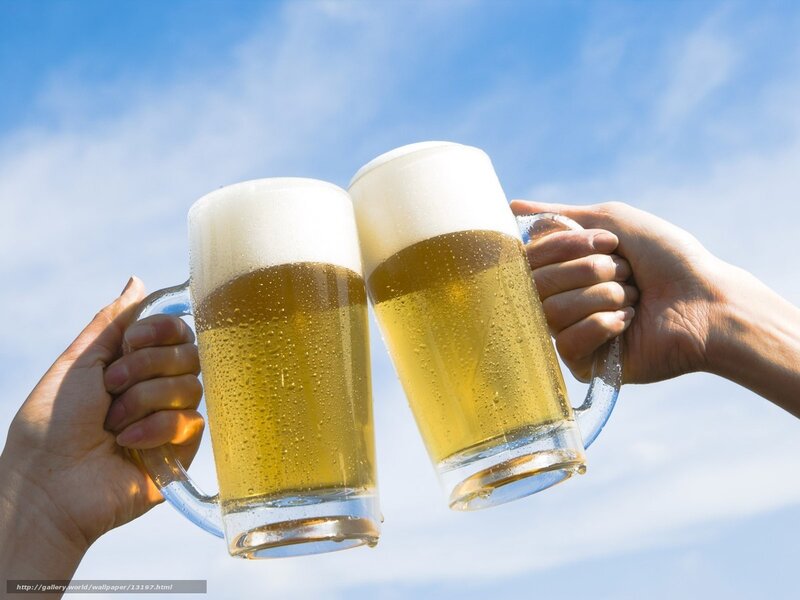 Two hands clinking beer mugs
