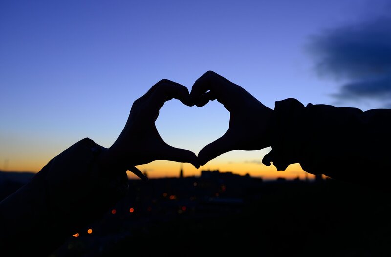 Two Hands Forming Heart — Blue, Serene, Sunset