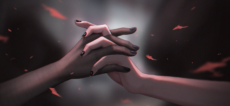 Two Hands Holding — Black, Dramatic, Digital Art