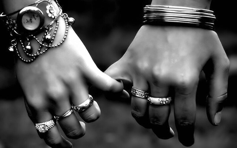 Two Hands Holding — Black, Intimate, Photograph, Rings