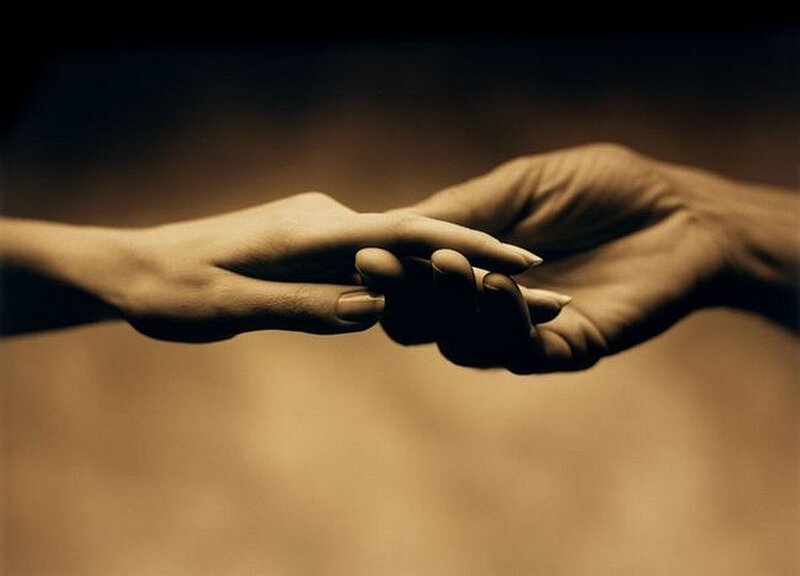 Two Hands Holding — Brown, Intimate, Photograph, Black