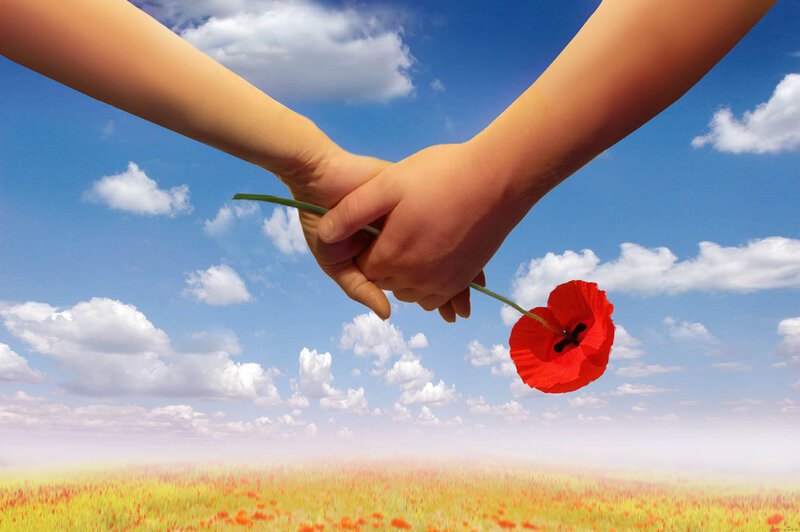 Two Hands Holding Flower — Blue