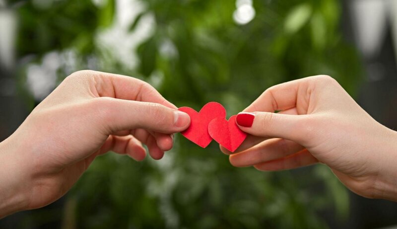 Two Hands Holding Hearts — Red, Calm, Photograph, Nails, Greenery
