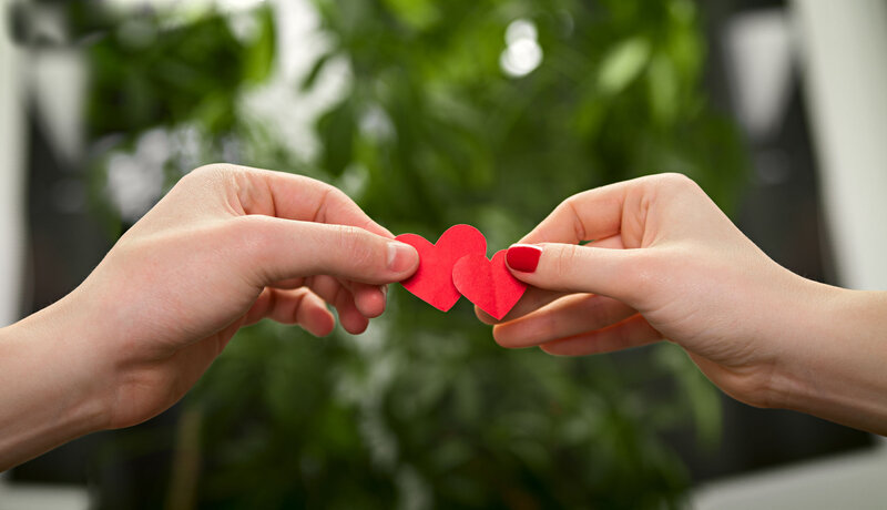 Two Hands Holding Hearts — Red, Calm, Photograph