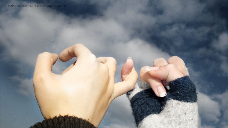 Two Hands Making Pinky Promise — Blue