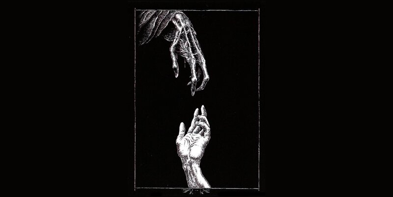 Two Hands Reaching — Black, Dramatic, Illustration