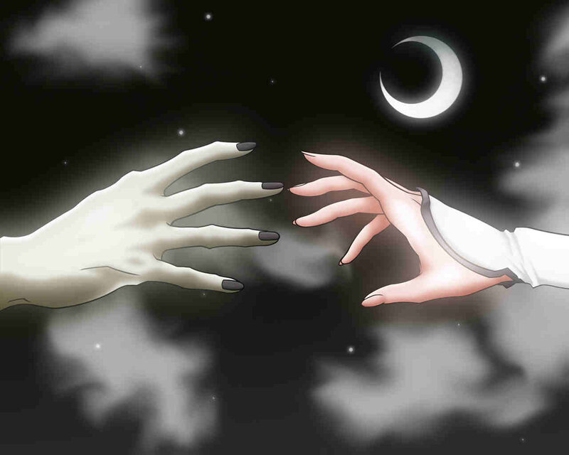 Two Hands Reaching — Black, Dramatic, Night