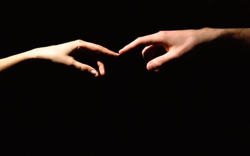 Two Hands Reaching — Black, Dramatic, Photograph