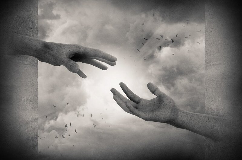 Two Hands Reaching — Black, Dramatic
