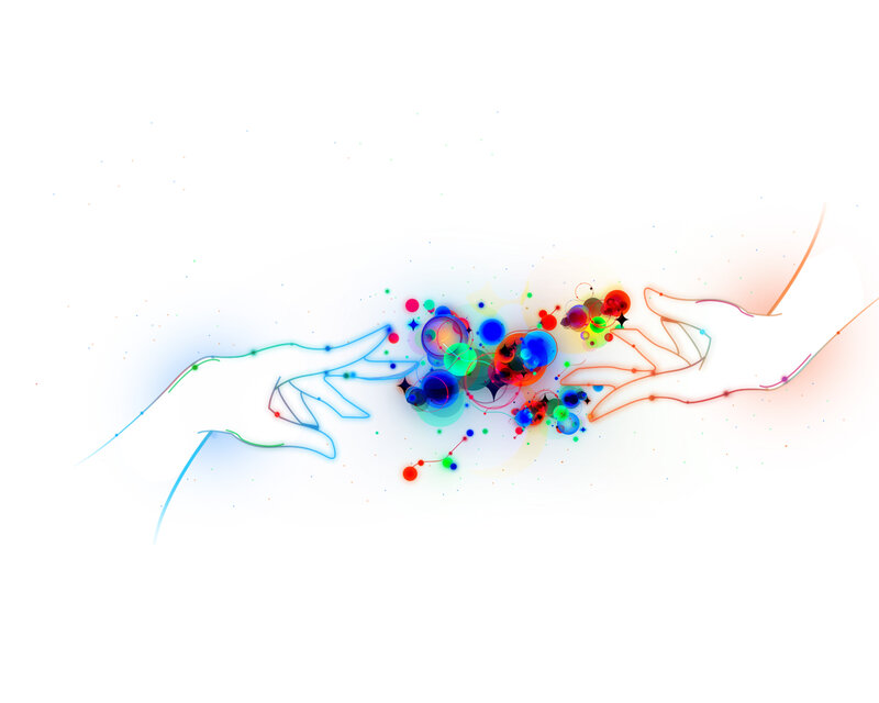 Two Hands Reaching — Blue, Abstract