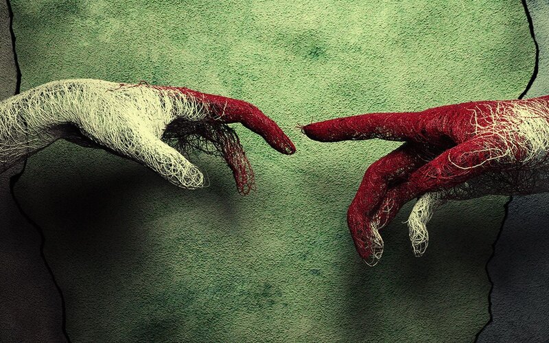 Two Hands Reaching — Green